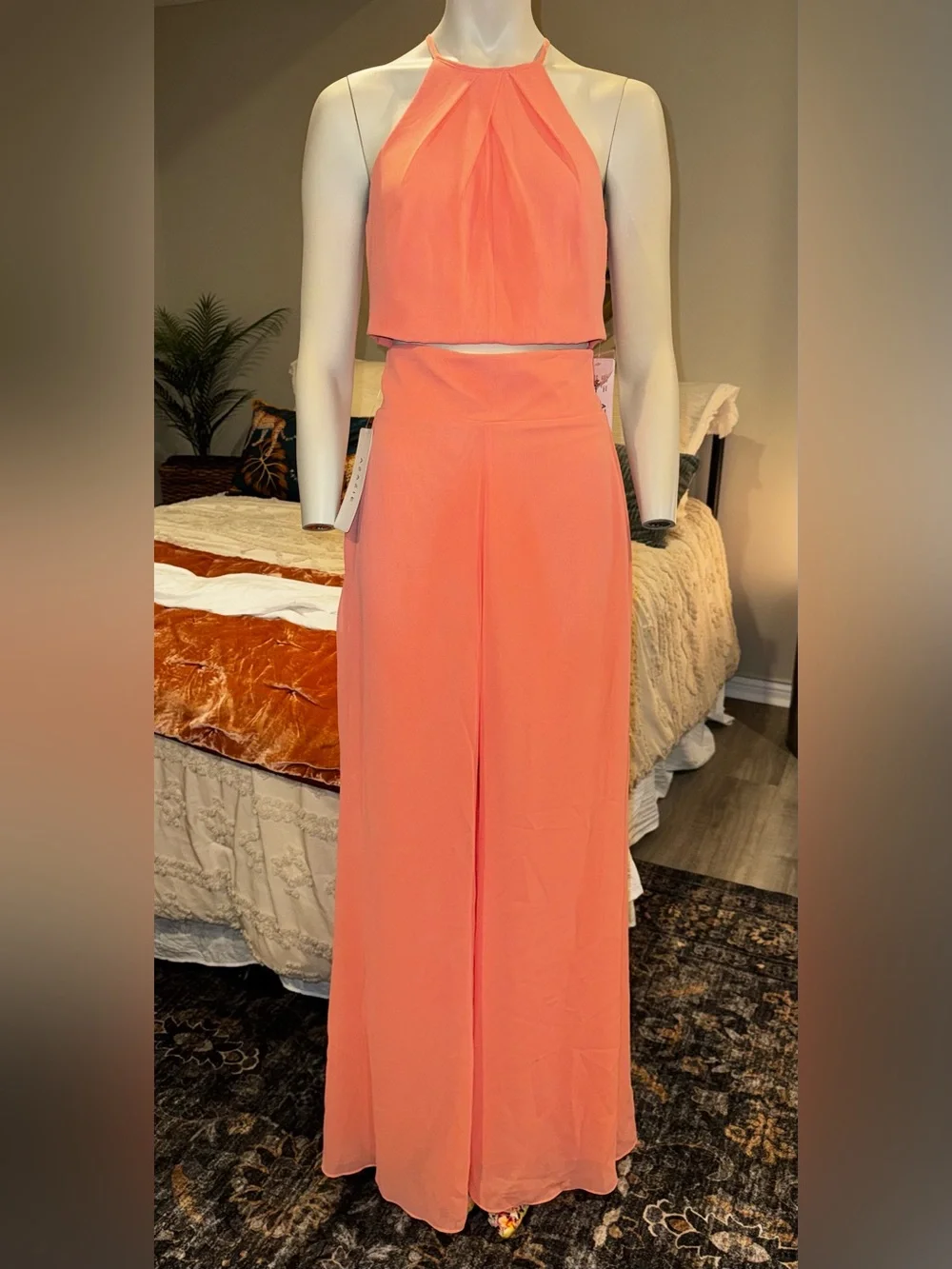 Azazie Coral High-Waist Wide Leg Two Piece Jumpsuit Set